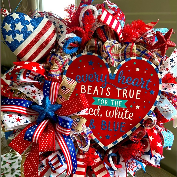 4th of July Wreath,Front door Summer wreath,Summer decor,Farmhouse decor - Picture 5 of 9